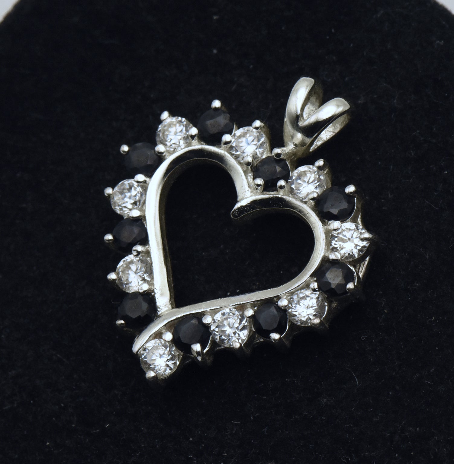 Vintage Sapphire and Cubic Zirconia Sterling Silver Heart Pendant