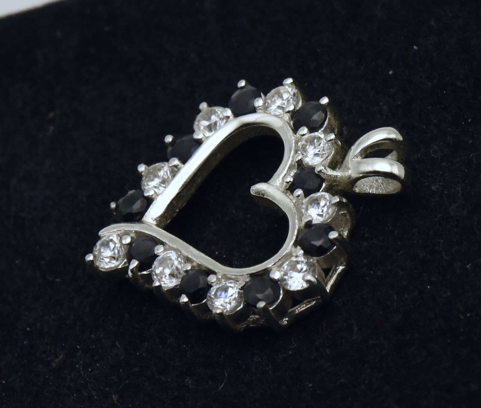 Vintage Sapphire and Cubic Zirconia Sterling Silver Heart Pendant