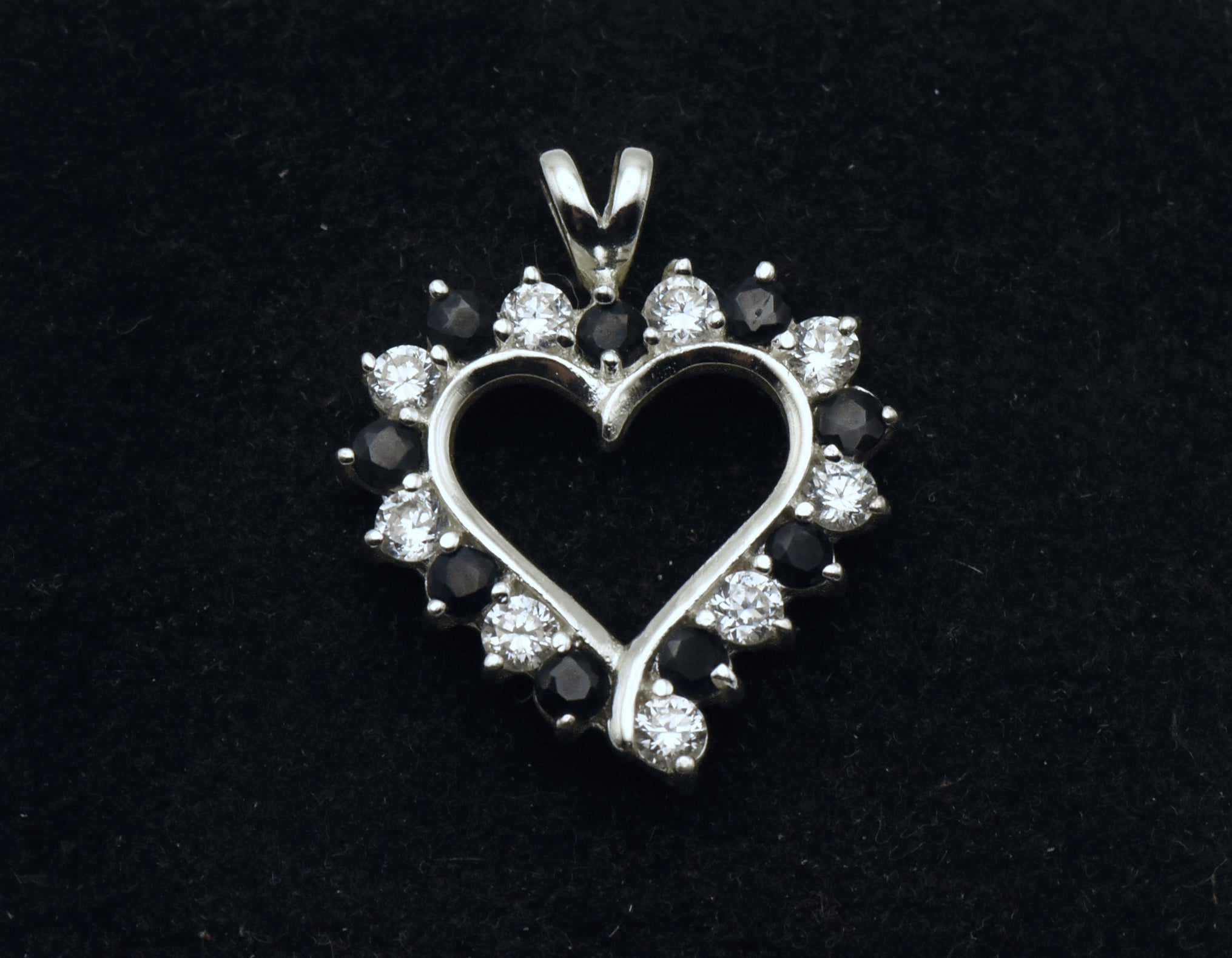 Vintage Sapphire and Cubic Zirconia Sterling Silver Heart Pendant