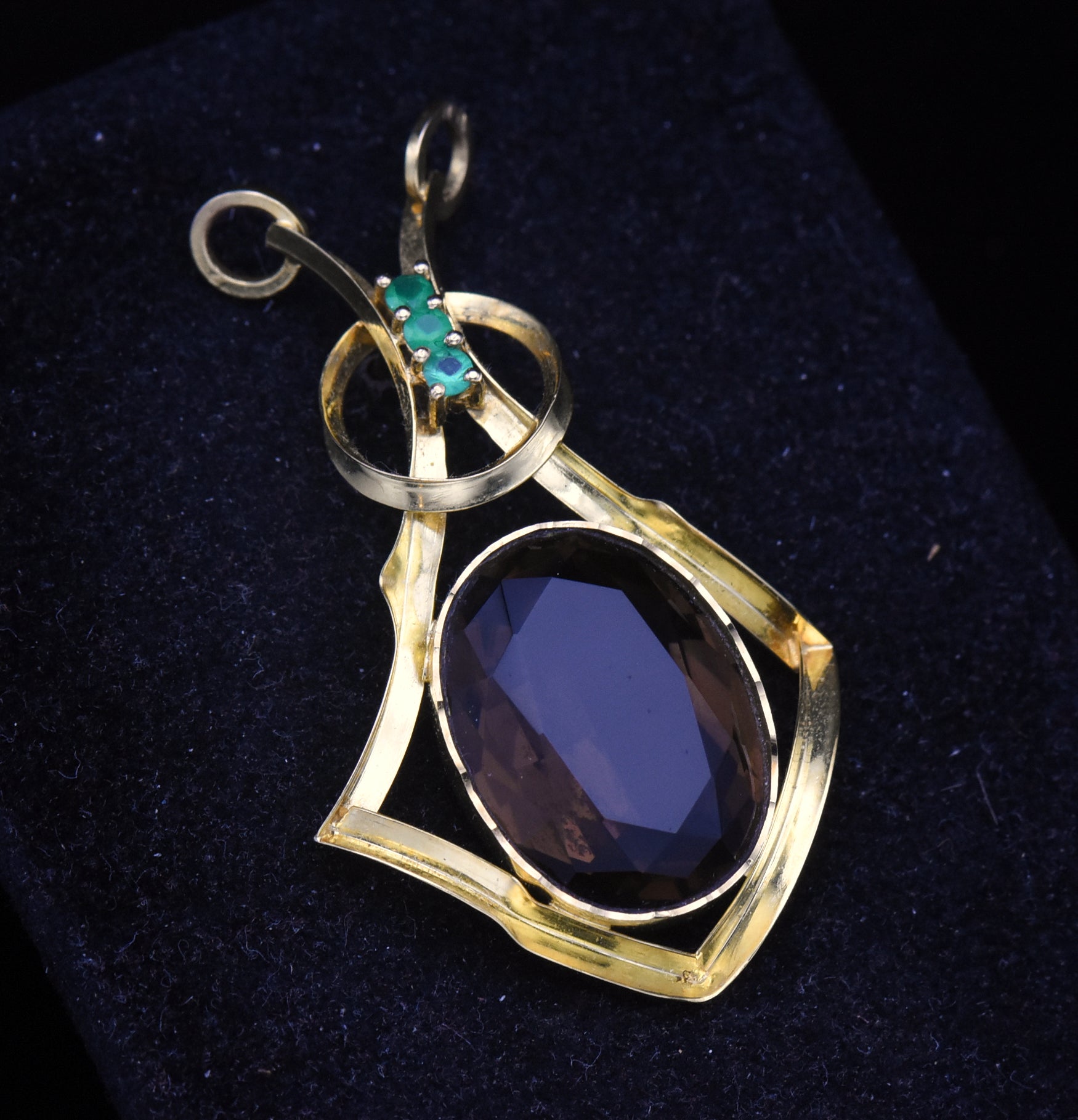 Vintage Smoky Quartz and Chrysoprase Gold Plated Pendant