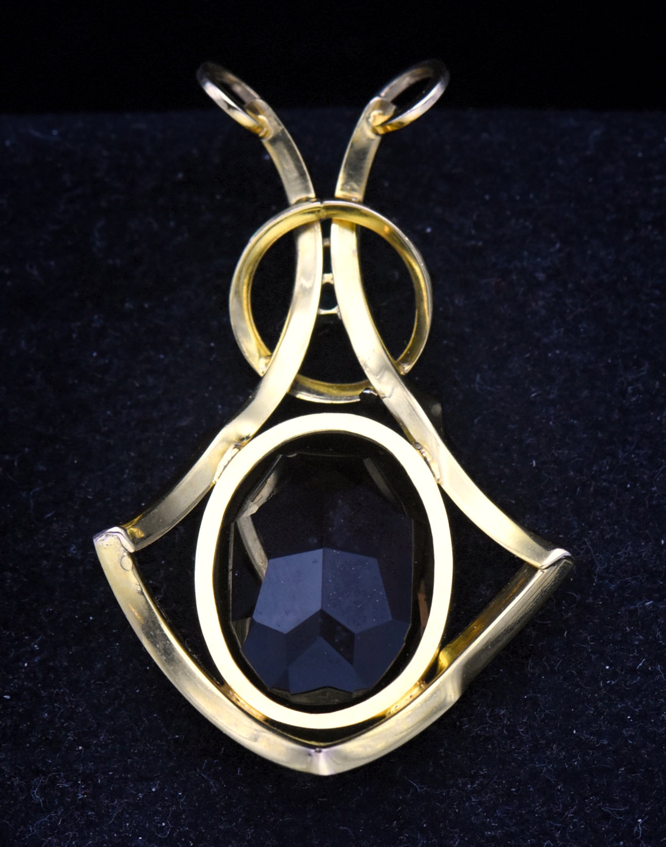 Vintage Smoky Quartz and Chrysoprase Gold Plated Pendant