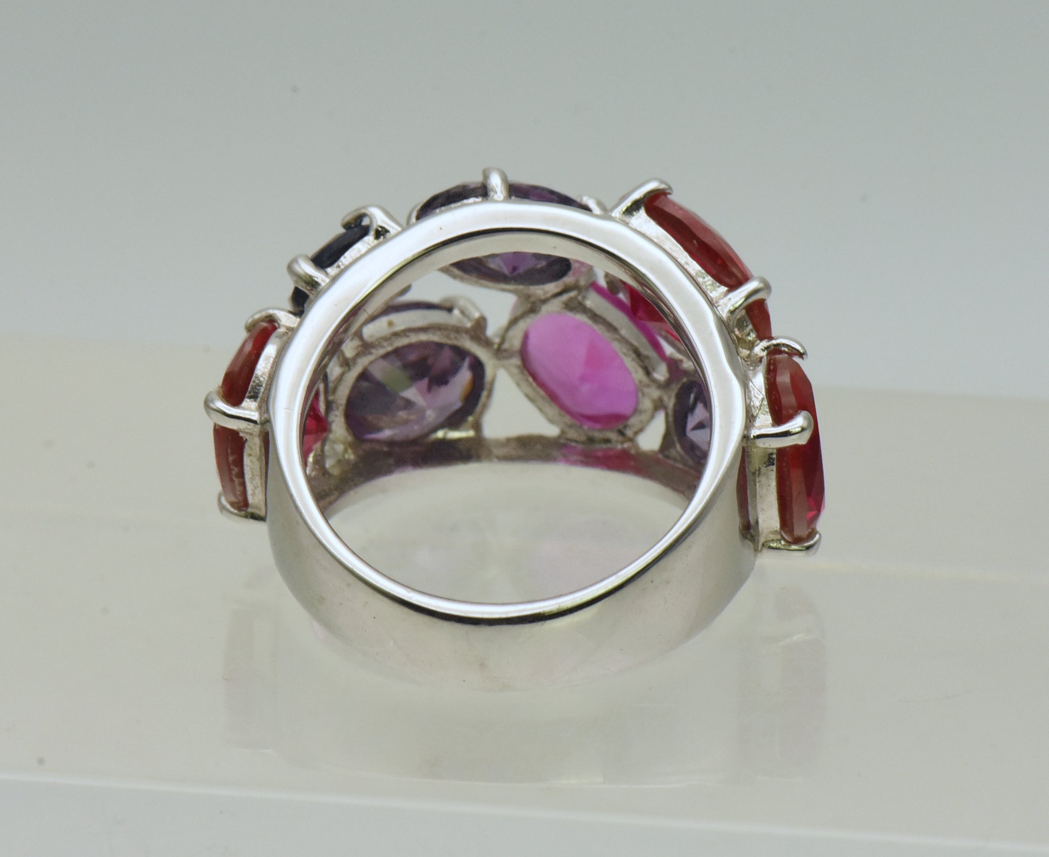 Vintage Sterling Silver Synthetic Ruby and Sapphires, CZ Ring - Size 6.25
