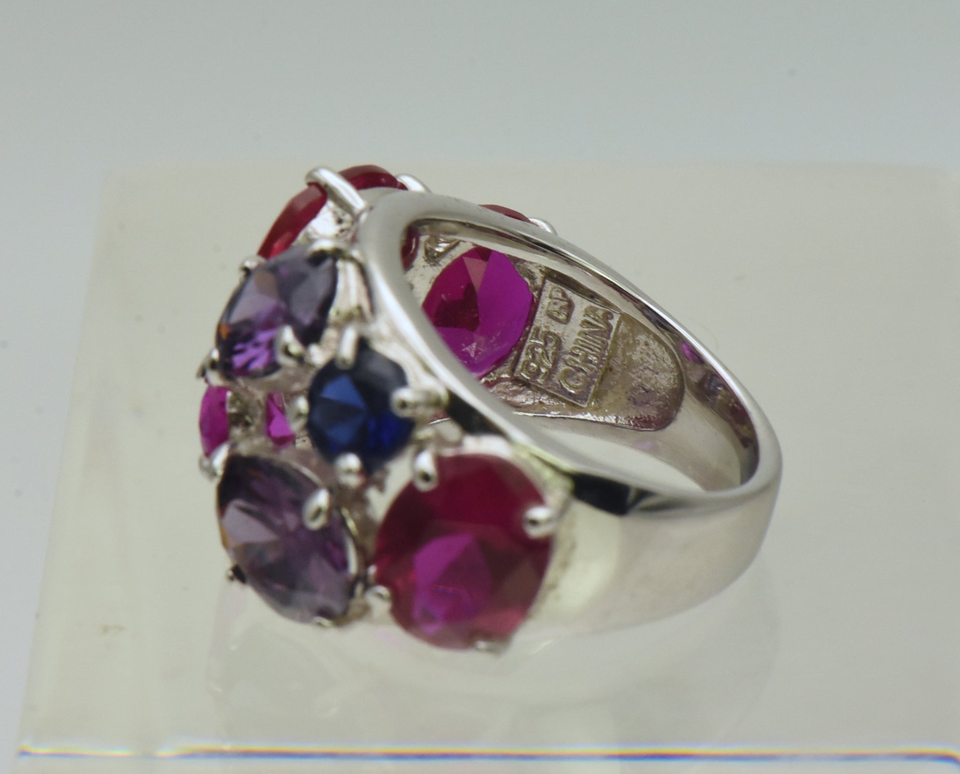 Vintage Sterling Silver Synthetic Ruby and Sapphires, CZ Ring - Size 6.25