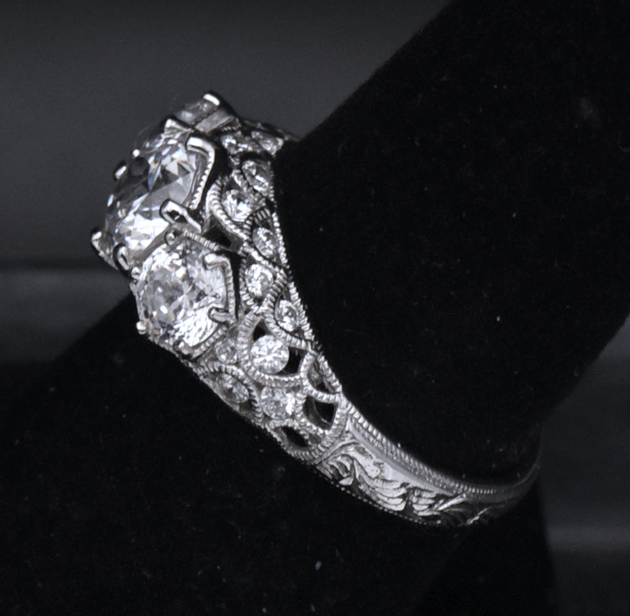 Tacori - Sterling Silver Three-Stone CZ Filigree Ring - Size 7