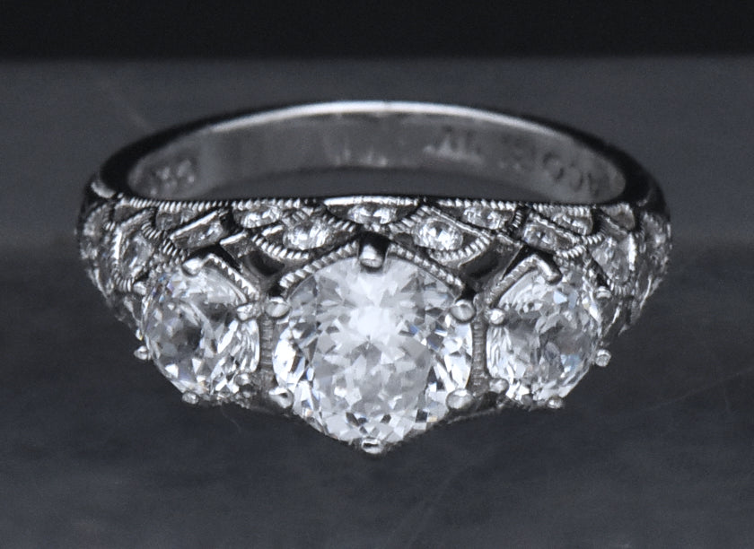 Tacori - Sterling Silver Three-Stone CZ Filigree Ring - Size 7