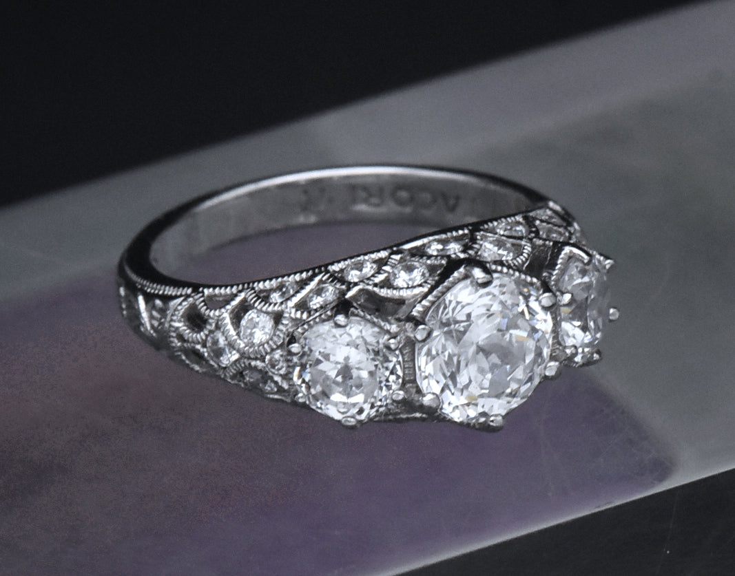 Tacori - Sterling Silver Three-Stone CZ Filigree Ring - Size 7