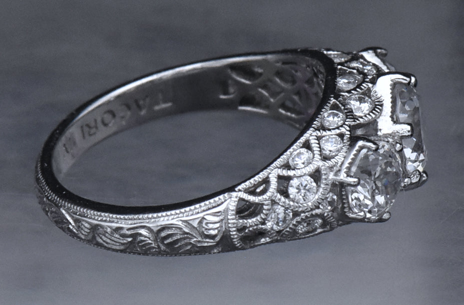 Tacori - Sterling Silver Three-Stone CZ Filigree Ring - Size 7