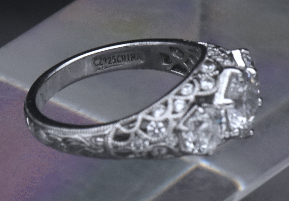 Tacori - Sterling Silver Three-Stone CZ Filigree Ring - Size 7