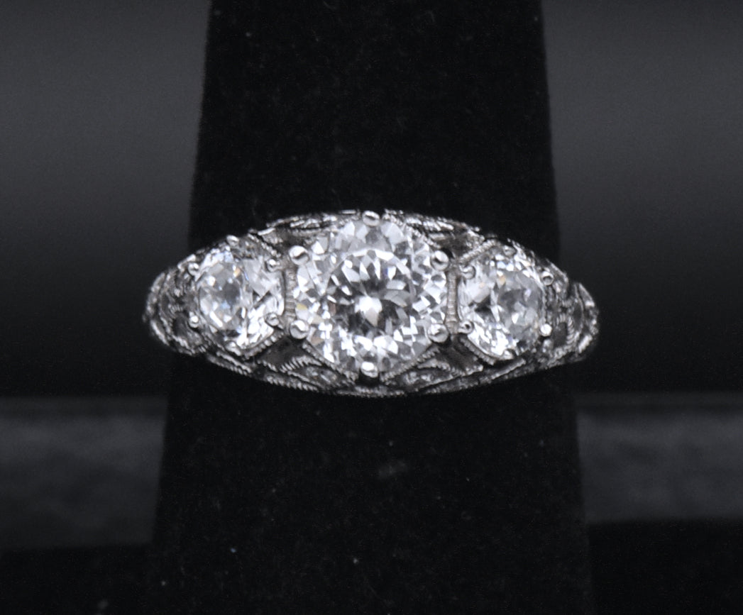 Tacori - Sterling Silver Three-Stone CZ Filigree Ring - Size 7