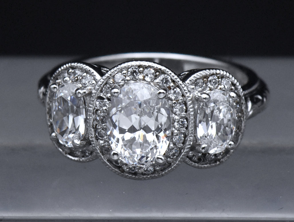 Tacori - Sterling Silver Three-Stone CZ Ring - Size 7