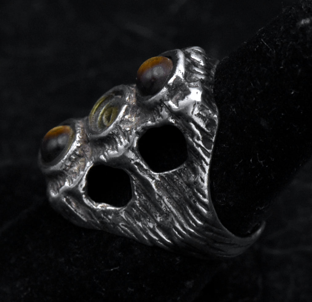 Vintage Hand-Crafted Sterling Silver and Tiger's Eye Adjustable Ring (Missing Stone)