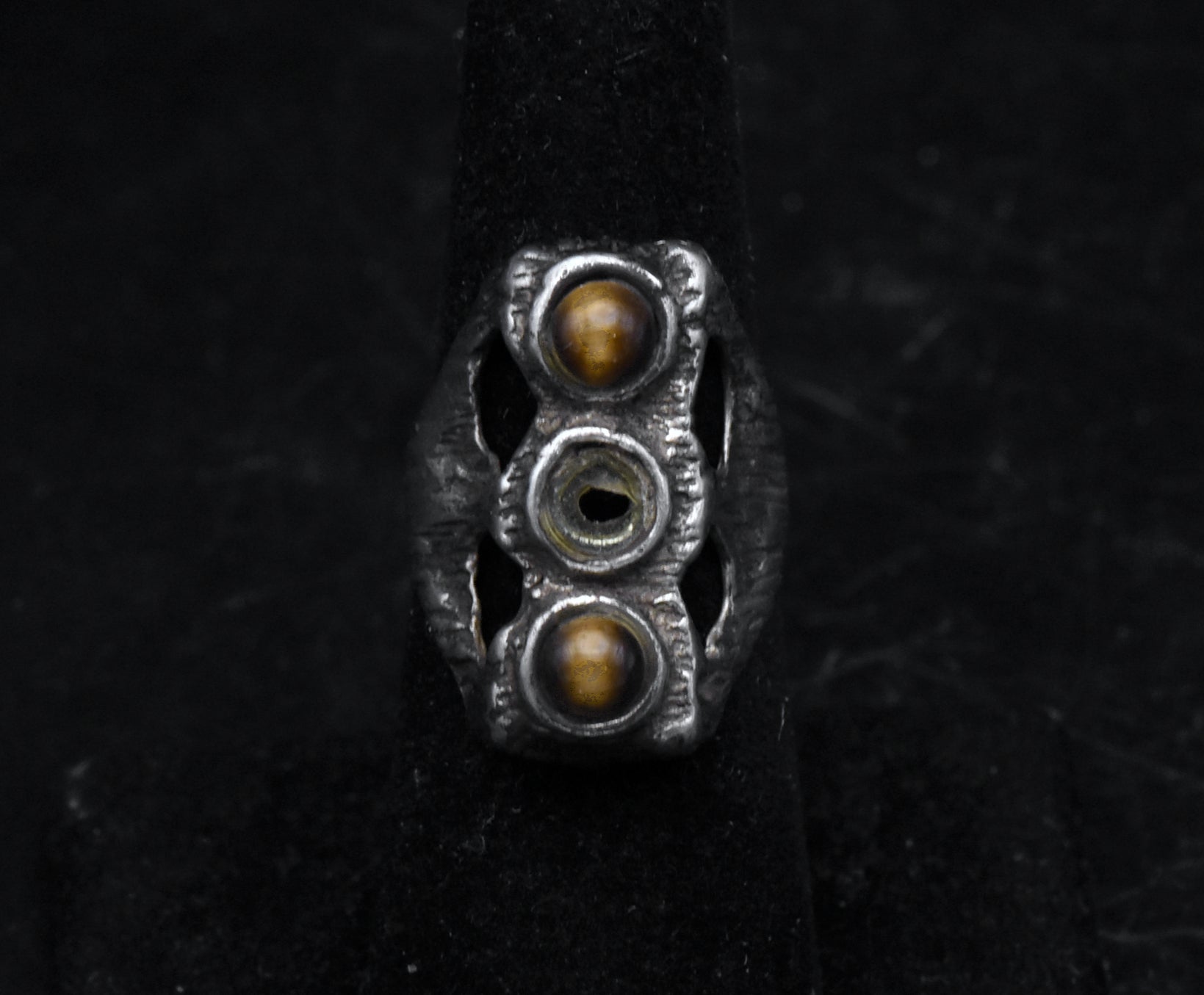 Vintage Hand-Crafted Sterling Silver and Tiger's Eye Adjustable Ring (Missing Stone)