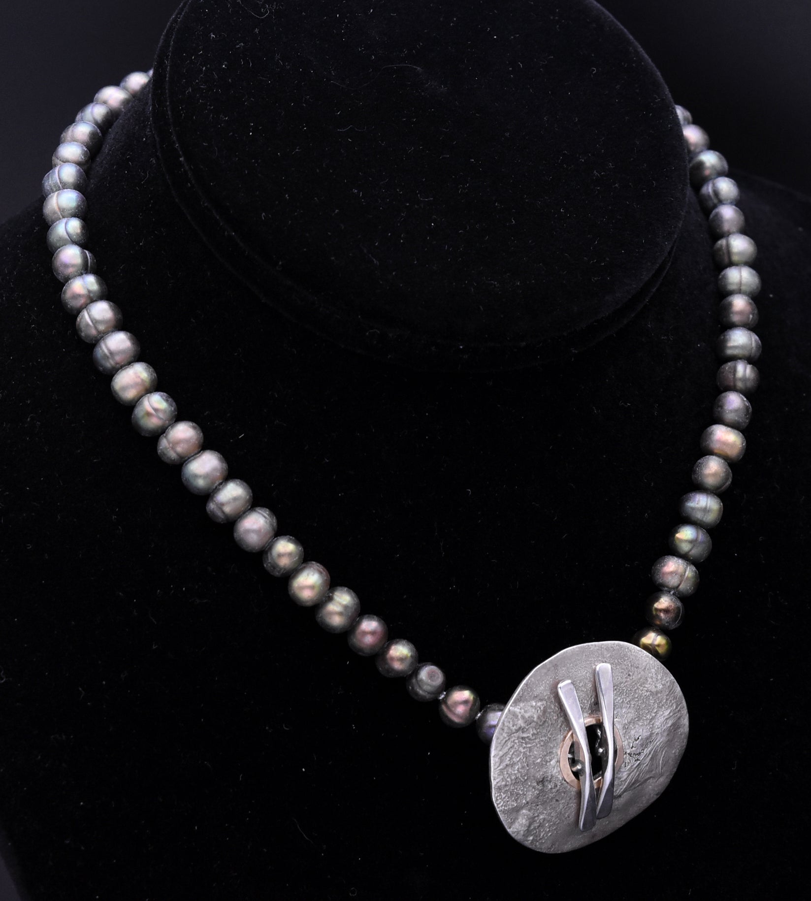 Vintage Handmade Tahitian Pearl with Sterling Silver and 14K Gold Pendant Necklace - 15"