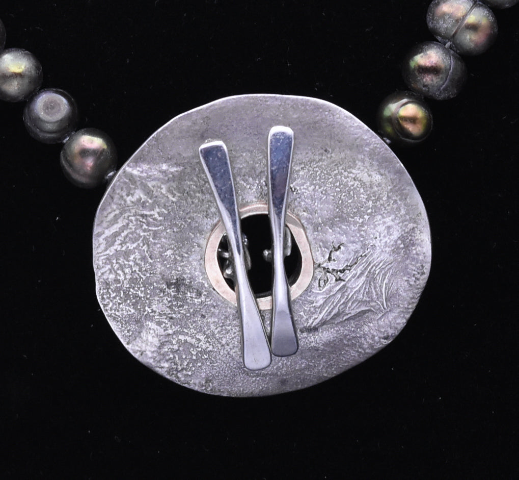 Vintage Handmade Tahitian Pearl with Sterling Silver and 14K Gold Pendant Necklace - 15"