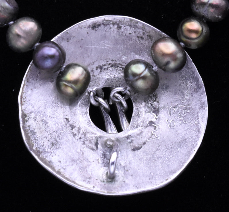 Vintage Handmade Tahitian Pearl with Sterling Silver and 14K Gold Pendant Necklace - 15"