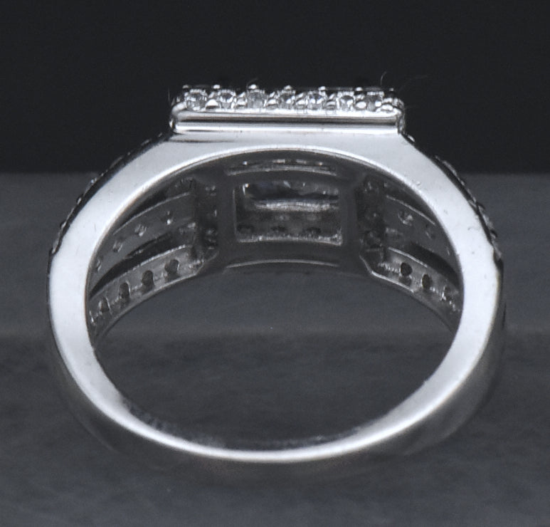 Sterling Silver Princess Cut Cubic Zirconia Halo Ring - Size 6