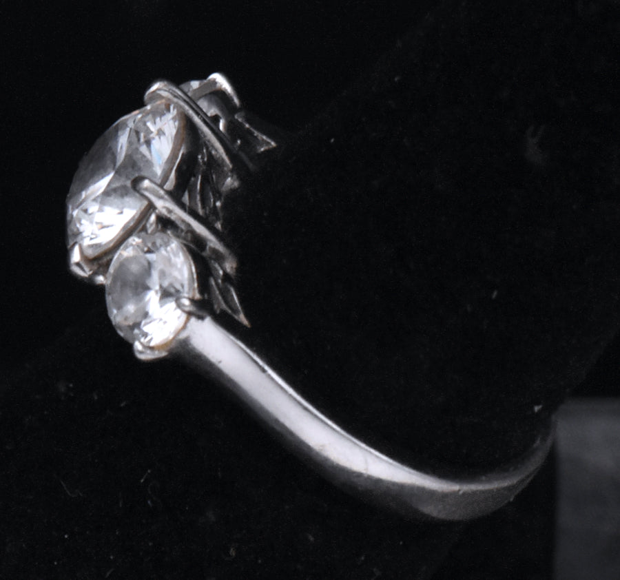 Sterling Silver Three-Stone Cubic Zirconia Ring - Size 6