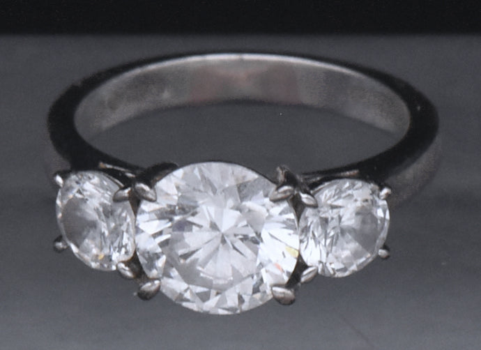 Sterling Silver Three-Stone Cubic Zirconia Ring - Size 6