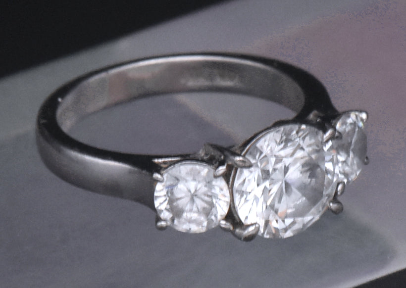 Sterling Silver Three-Stone Cubic Zirconia Ring - Size 6