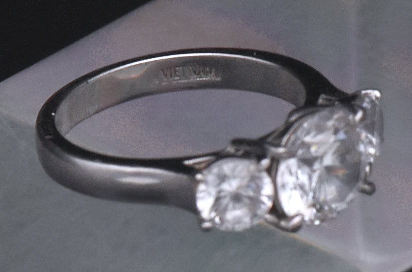 Sterling Silver Three-Stone Cubic Zirconia Ring - Size 6