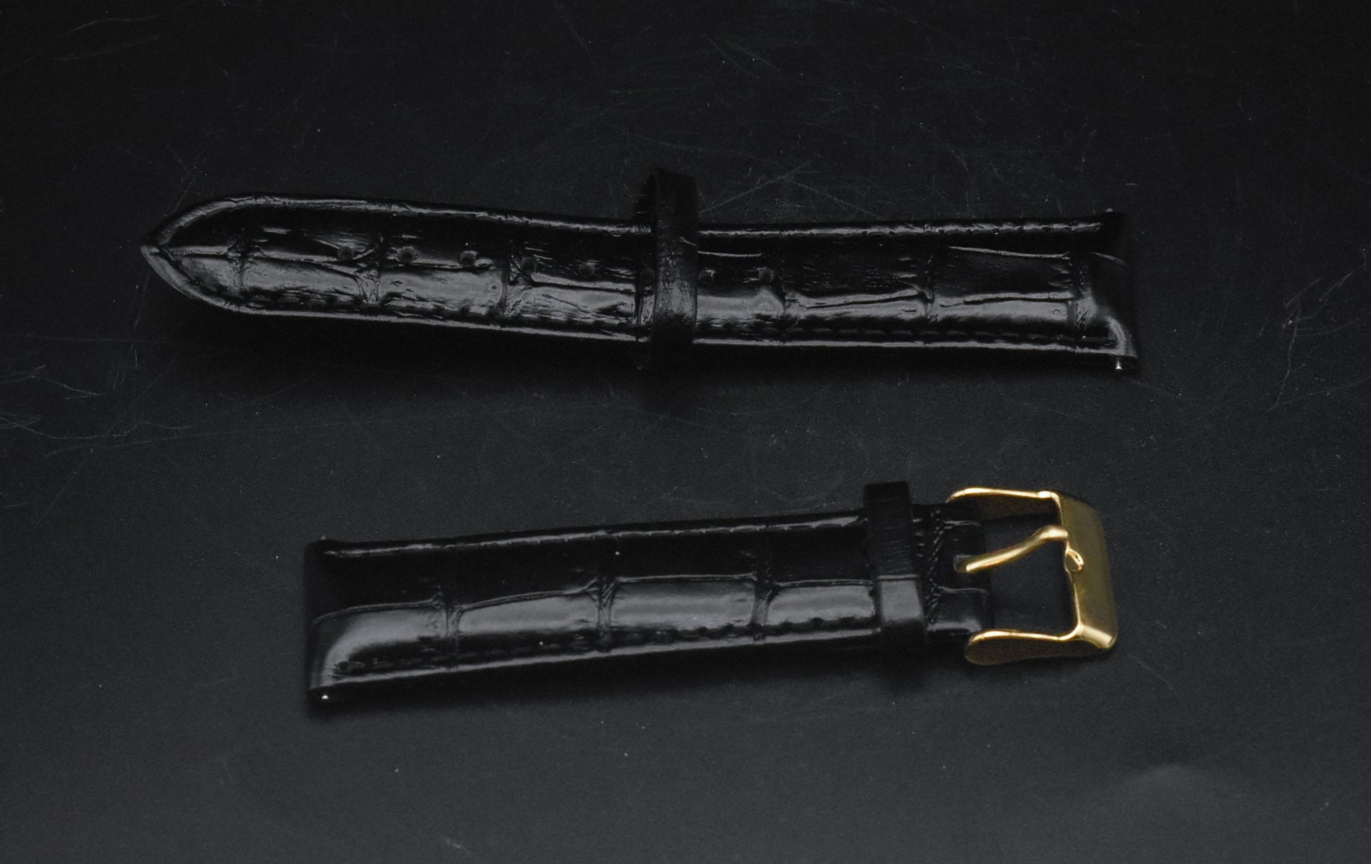 Bellezza - Pair of Replacement Genuine Leather Watch Straps Black and Red - READ DESCRIPTION