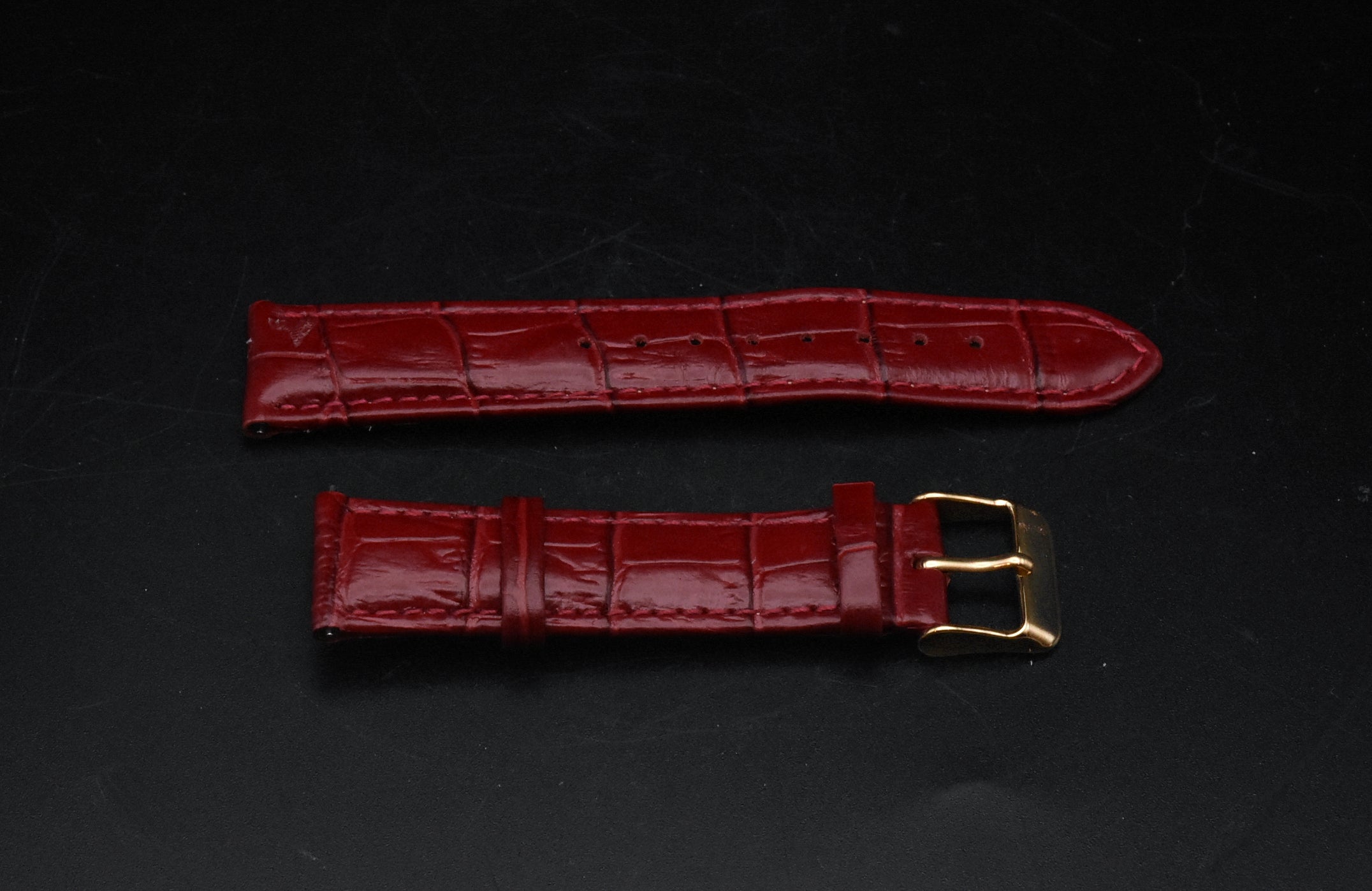 Bellezza - Pair of Replacement Genuine Leather Watch Straps Black and Red - READ DESCRIPTION