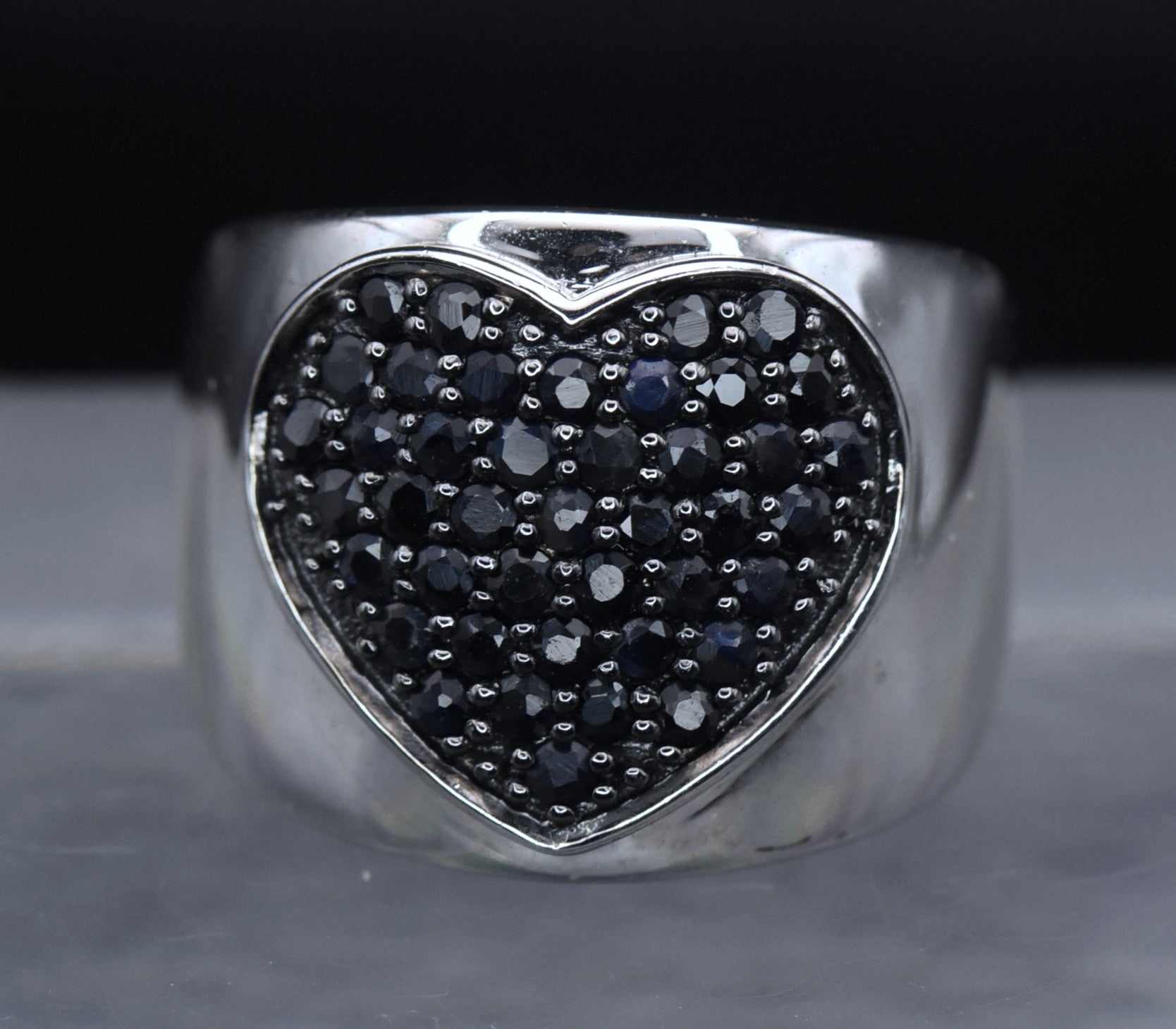 Yours by Loren - Vintage Sapphires Sterling Silver Heart Ring - Size 8