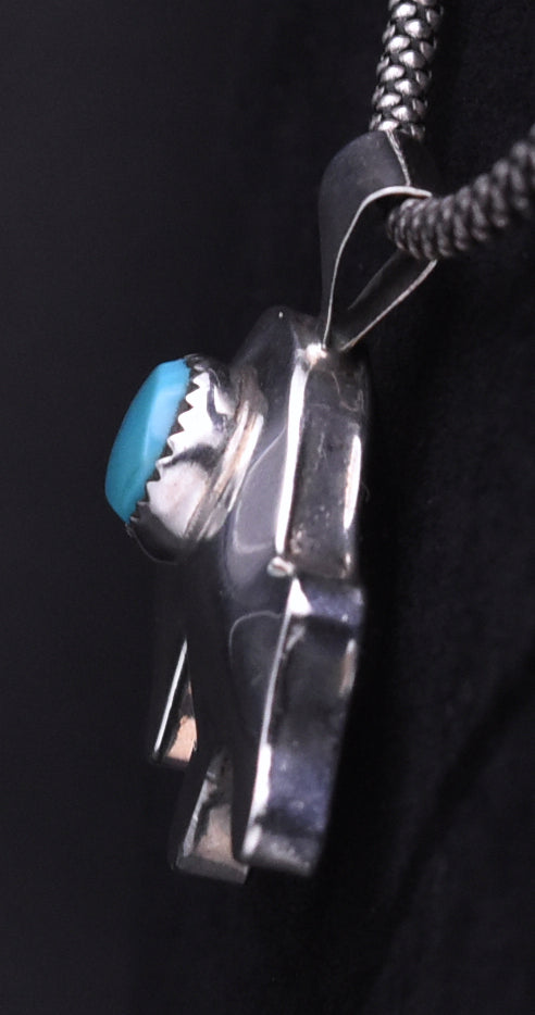 Vintage Handmade Turquoise and Sterling Silver Bear Pendant Necklace - 18.25"