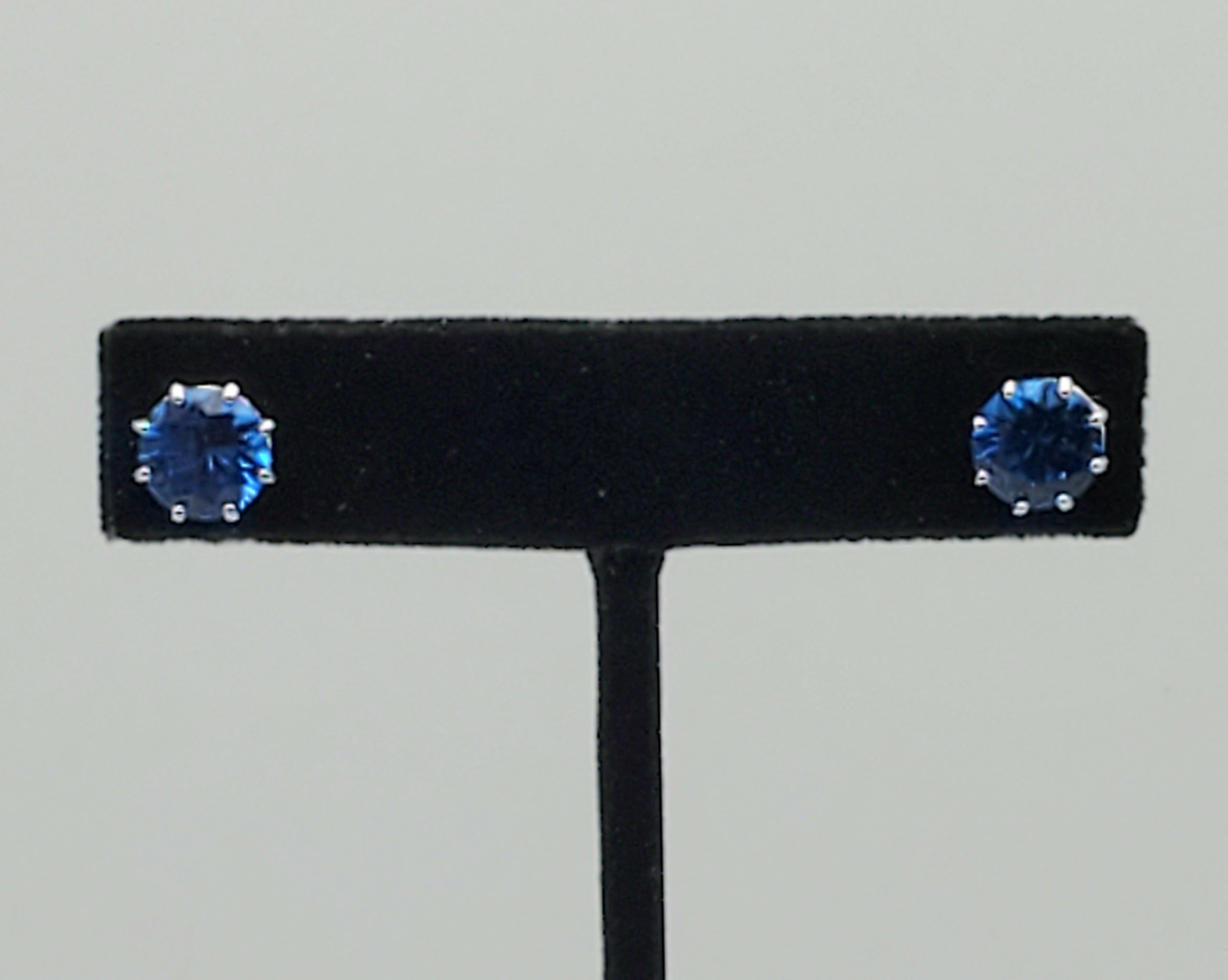 Vintage Synthetic Blue Spinel Sterling Silver Stud Earrings