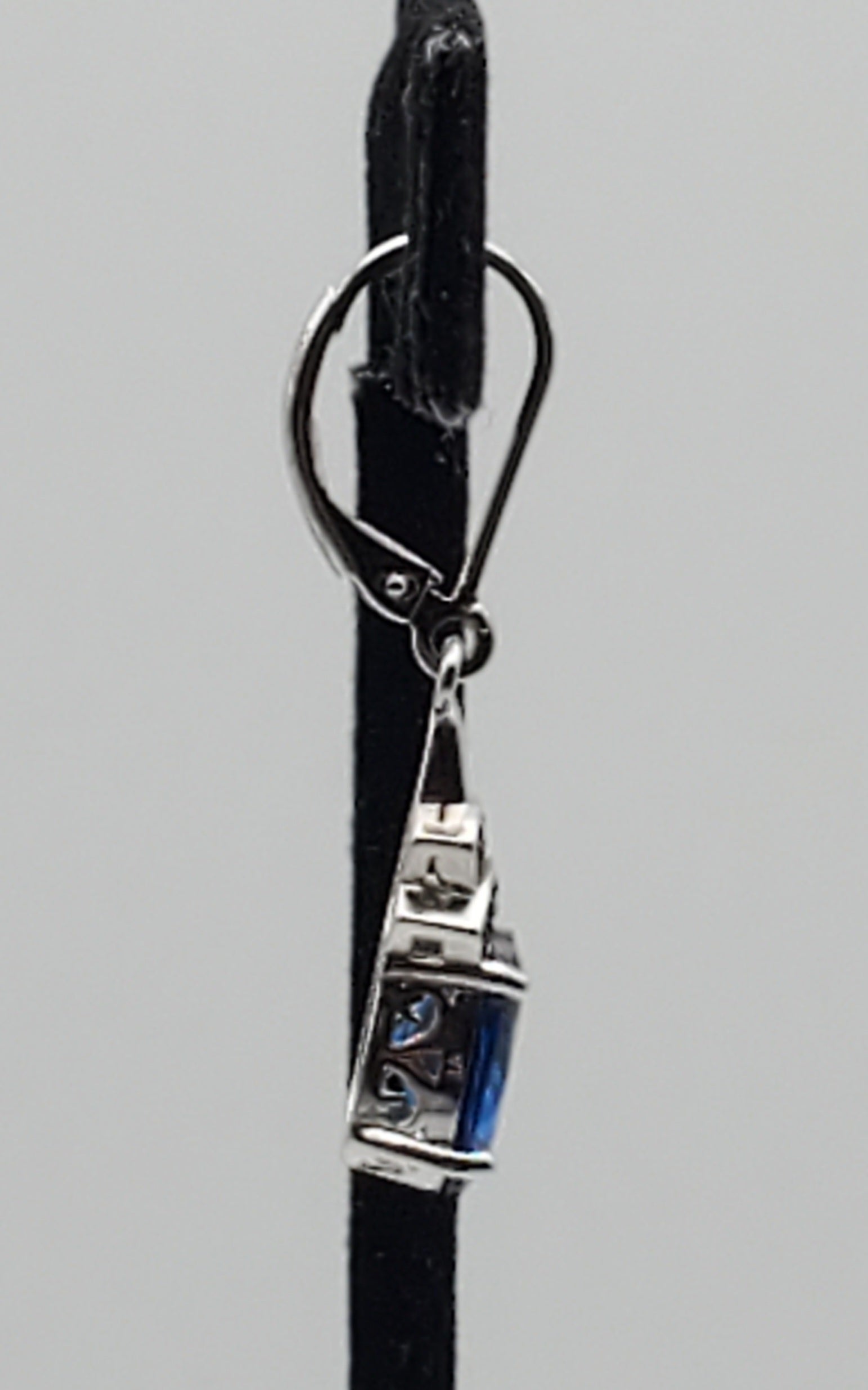 SINGLE Synthetic Blue Spinel Black Tourmaline Sterling silver Dangle Earring