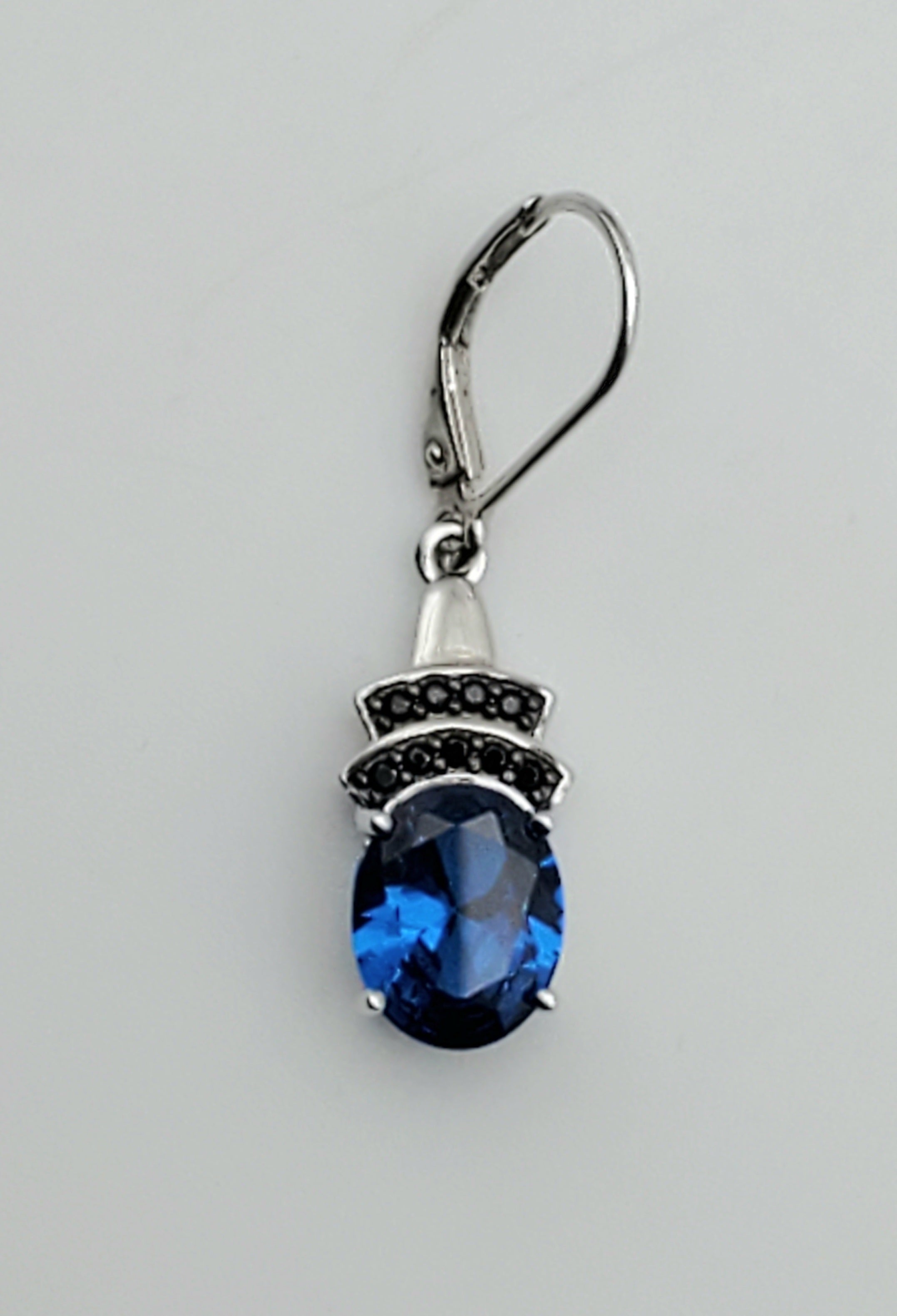 SINGLE Synthetic Blue Spinel Black Tourmaline Sterling silver Dangle Earring