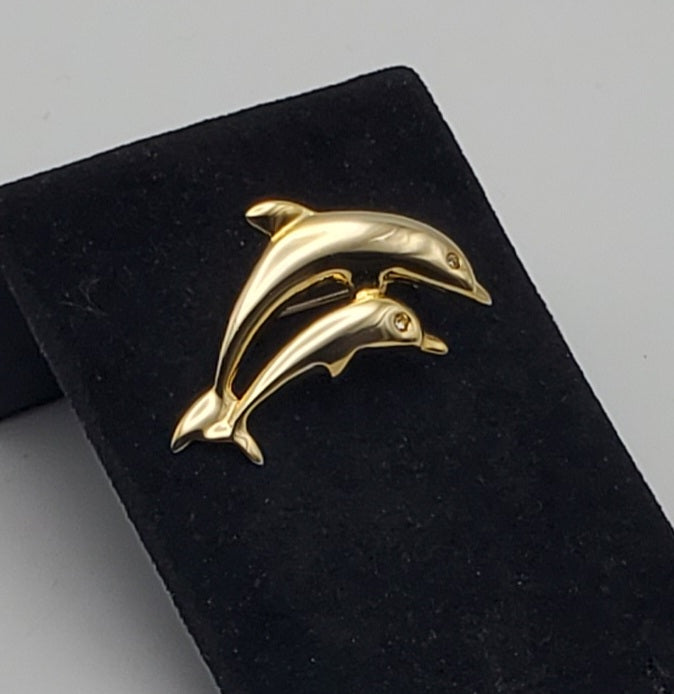 Gold Tone Dolphins Brooch
