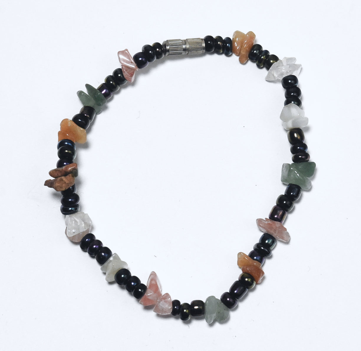 Aventurine, Sunstone, Quartz, Glass and Black Iridescent Beads Bracelet