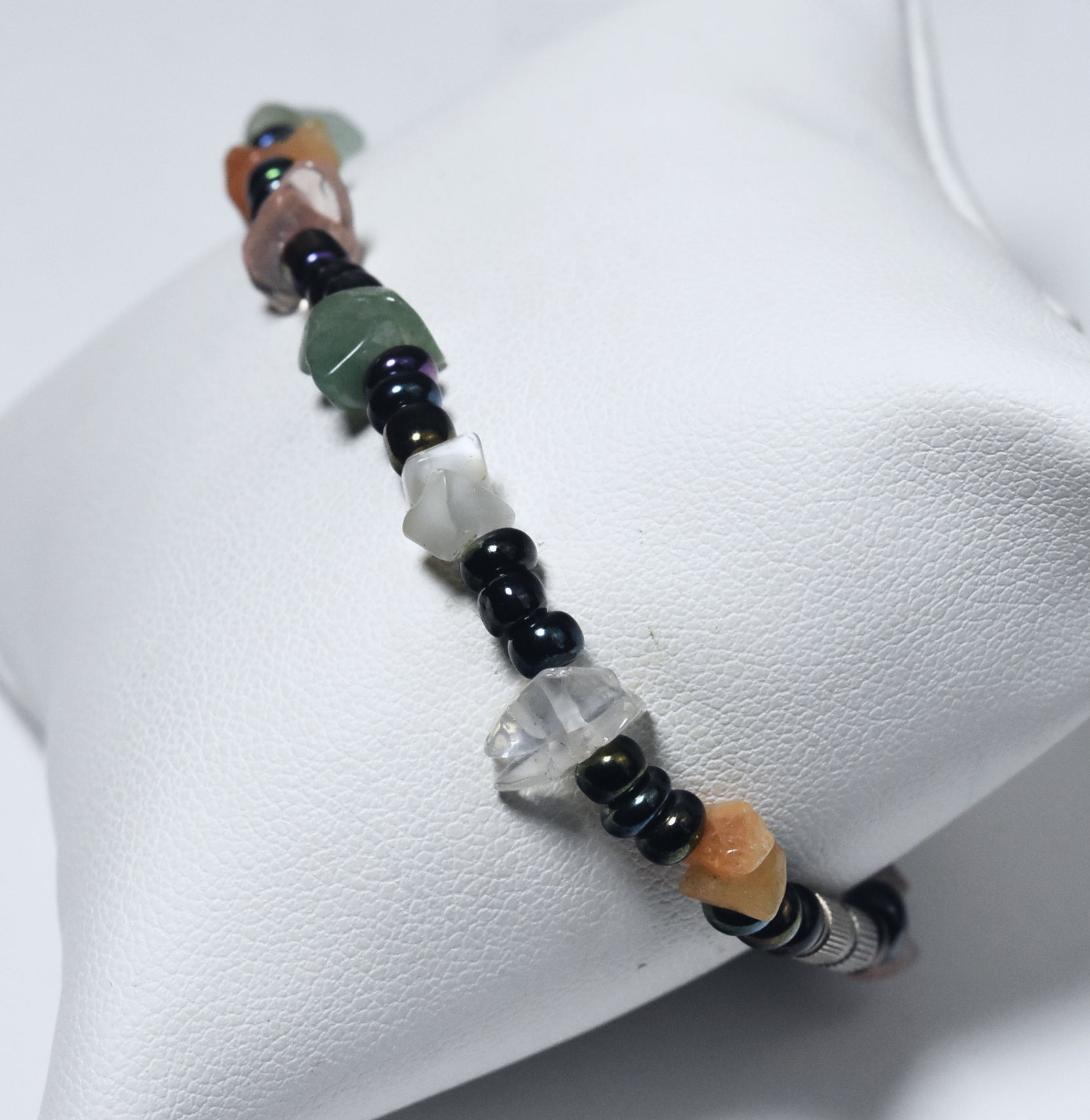 Aventurine, Sunstone, Quartz, Glass and Black Iridescent Beads Bracelet