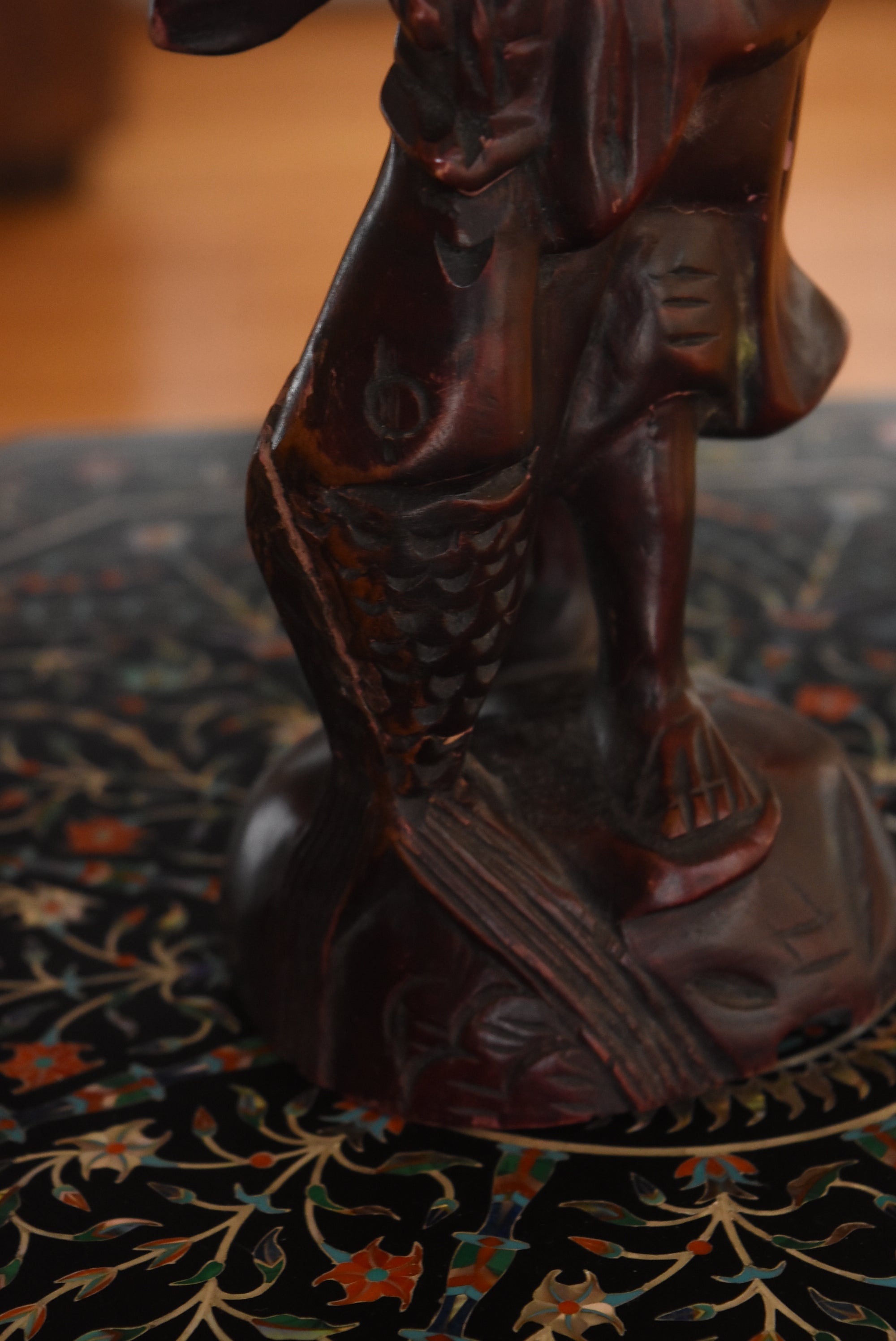 Chinese Carved Wood Fisherman Sculpture