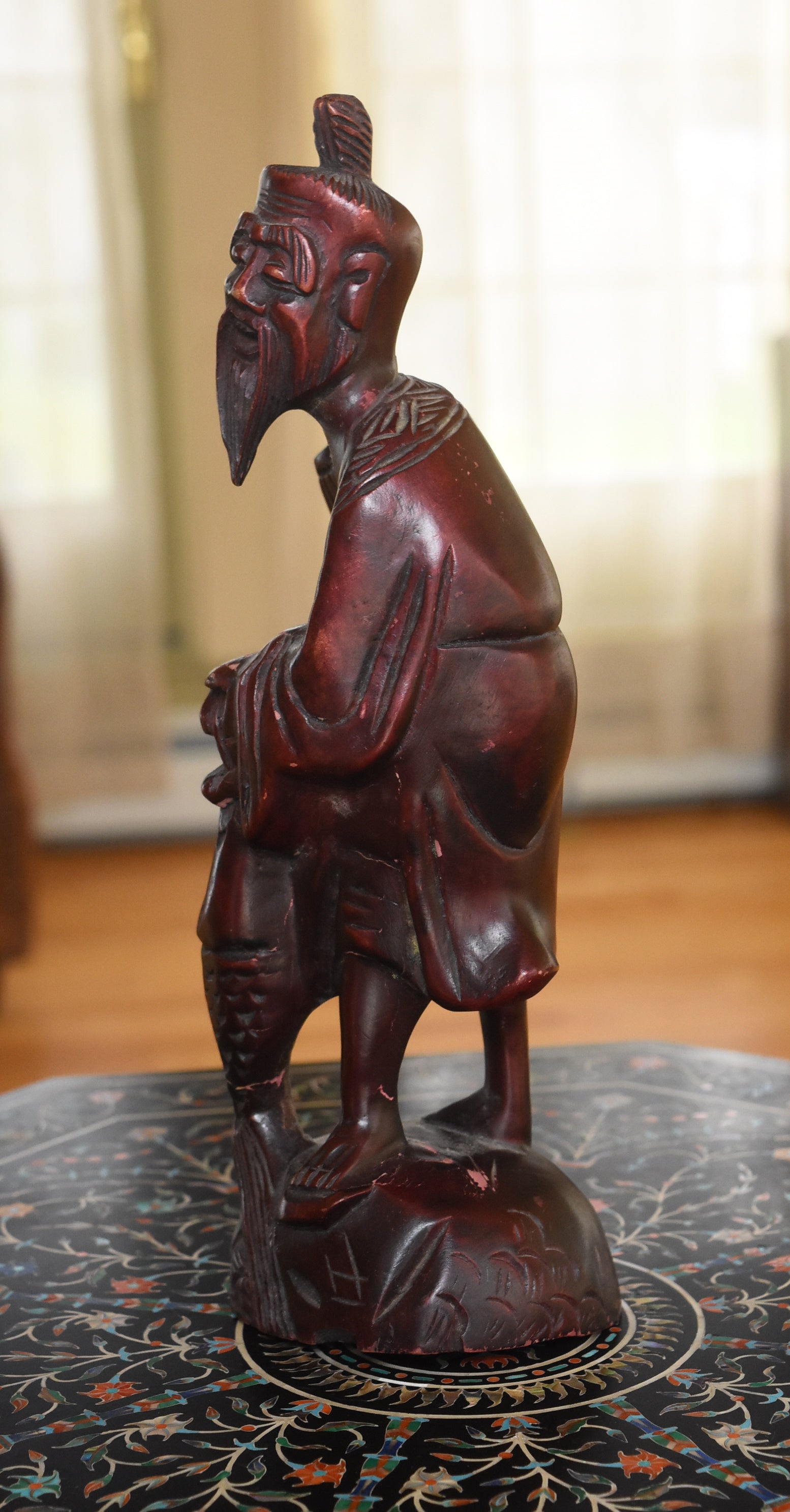 Chinese Carved Wood Fisherman Sculpture