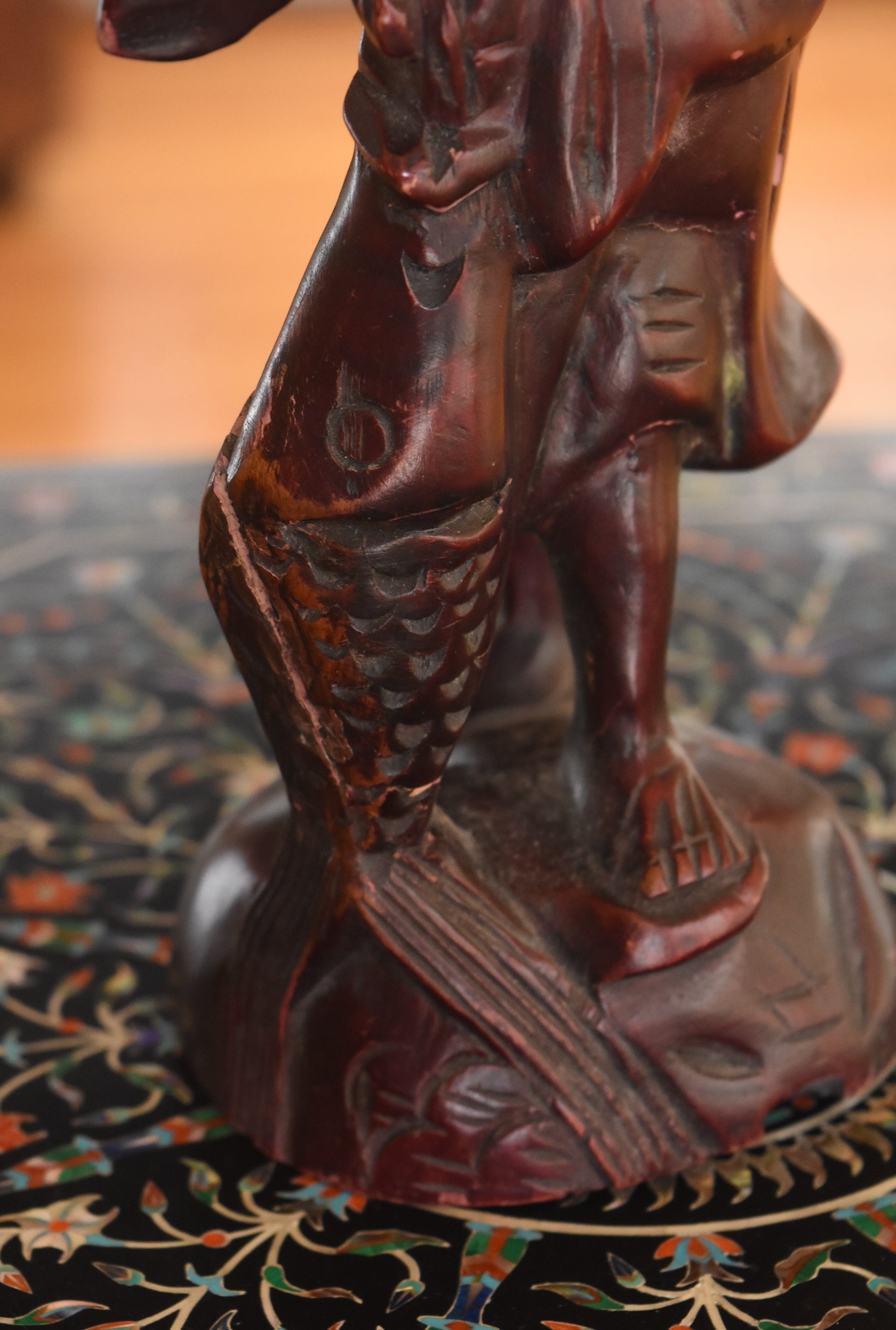 Chinese Carved Wood Fisherman Sculpture