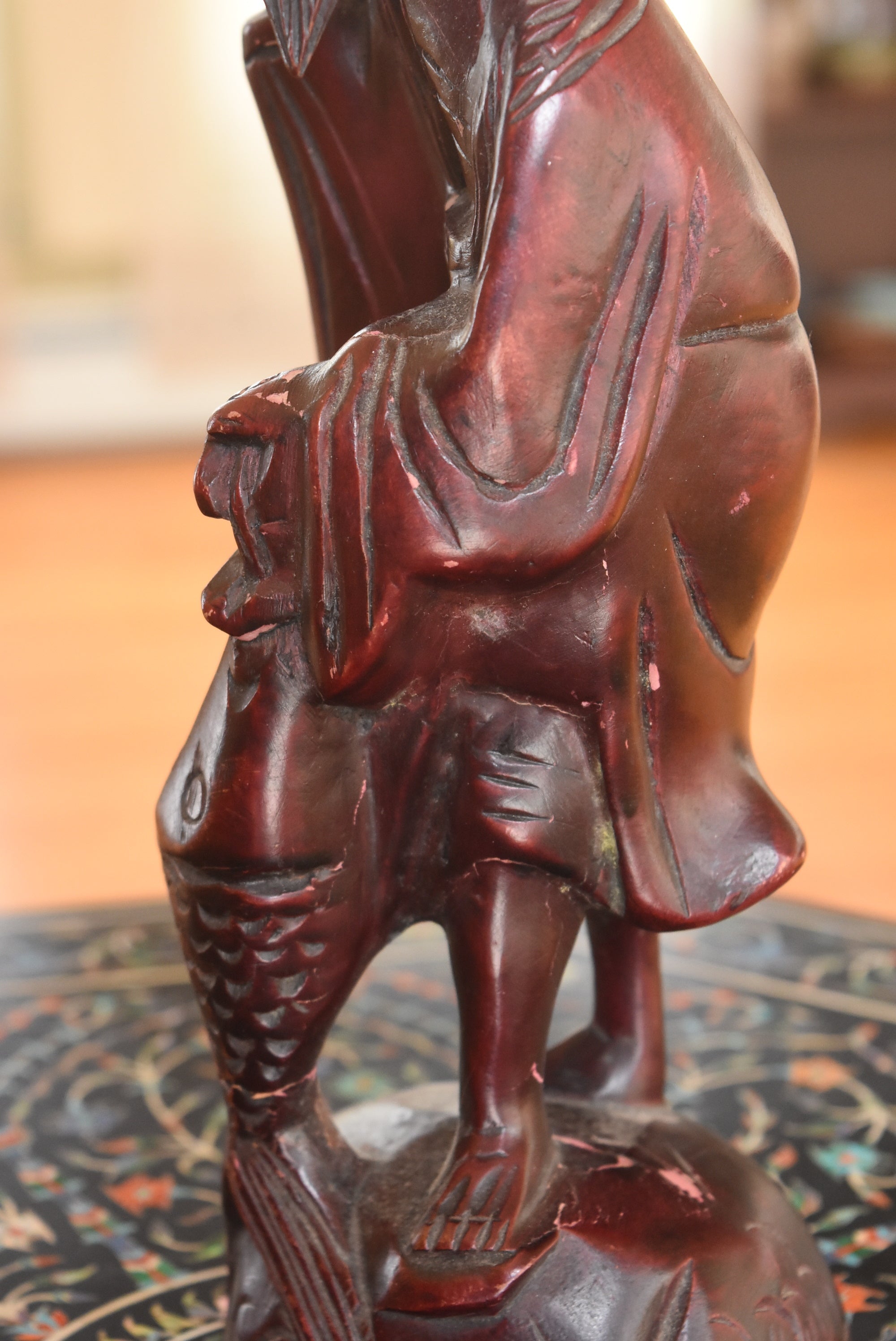 Chinese Carved Wood Fisherman Sculpture