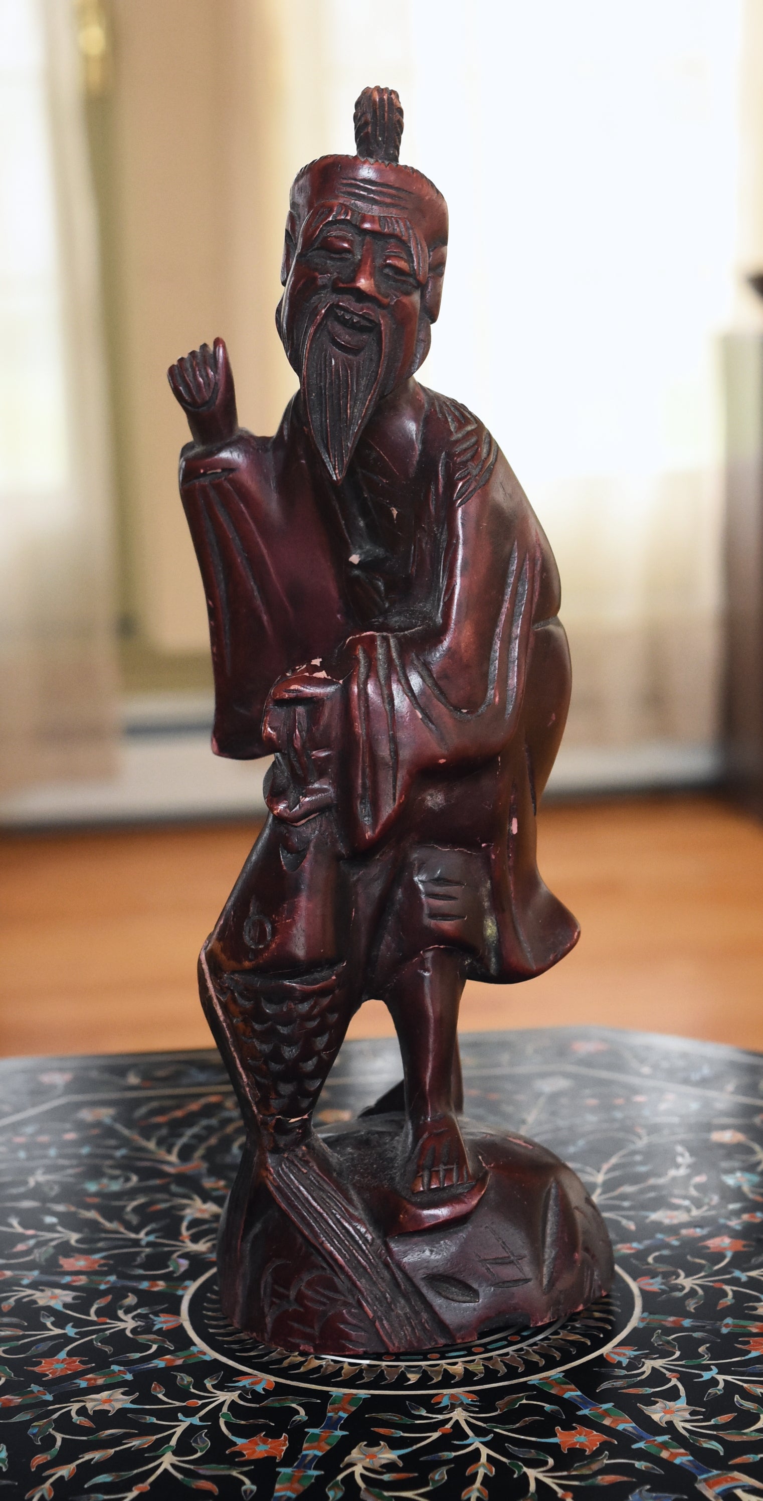 Chinese Carved Wood Fisherman Sculpture