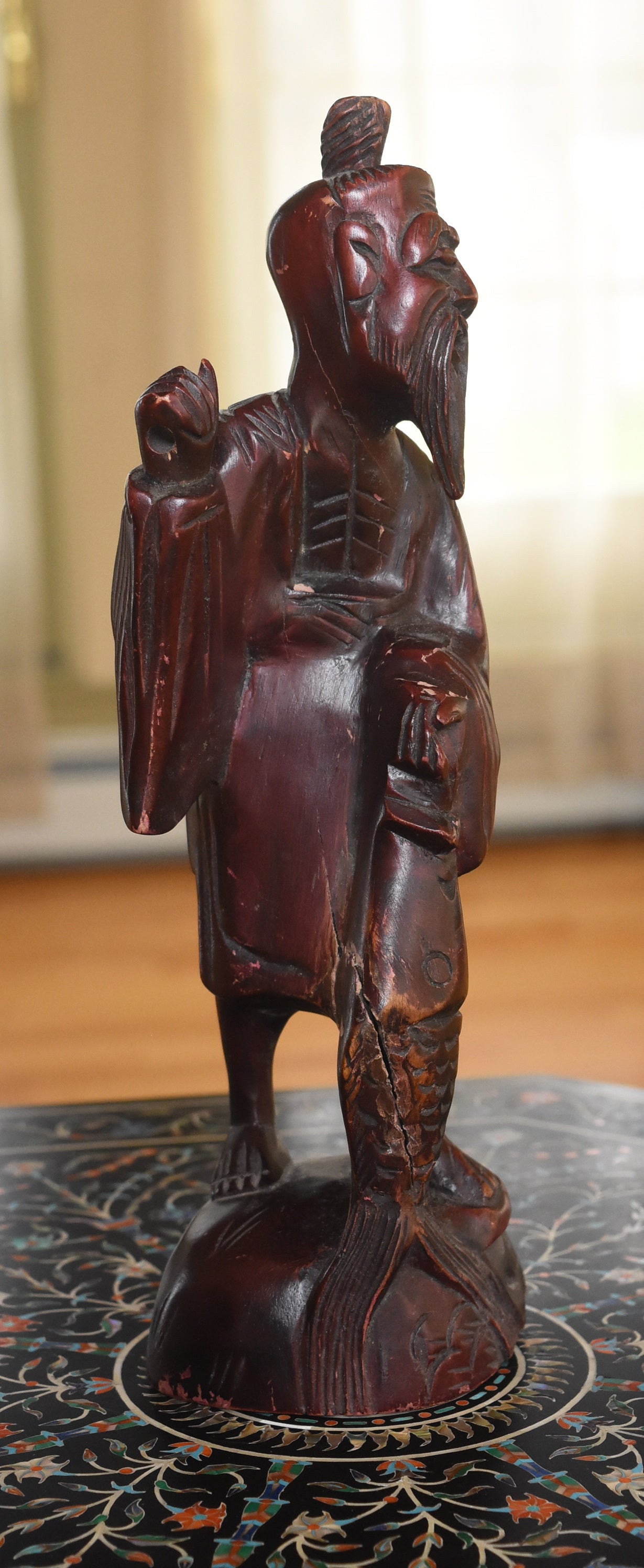 Chinese Carved Wood Fisherman Sculpture