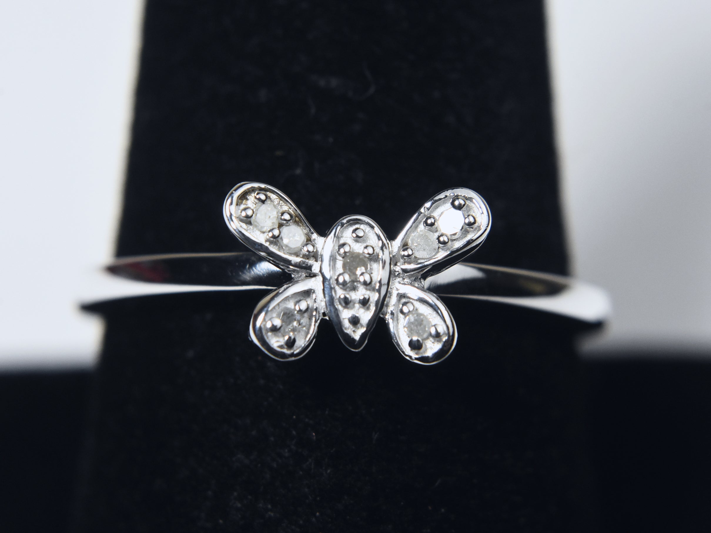 Diamonds Butterfly Sterling Silver Ring - Size 9