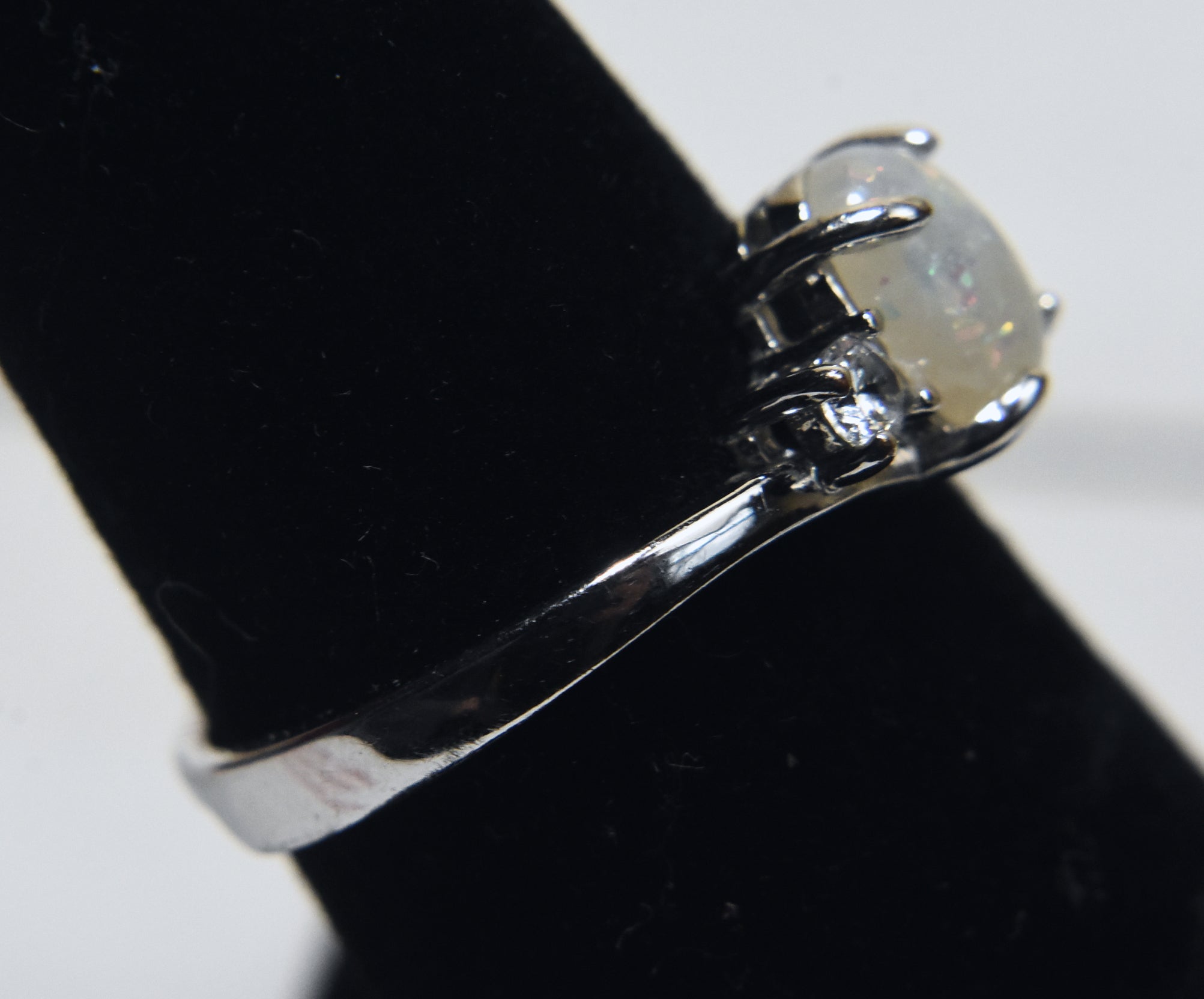 Sterling Silver Faux Opal Expandable Ring - Size 6.25+