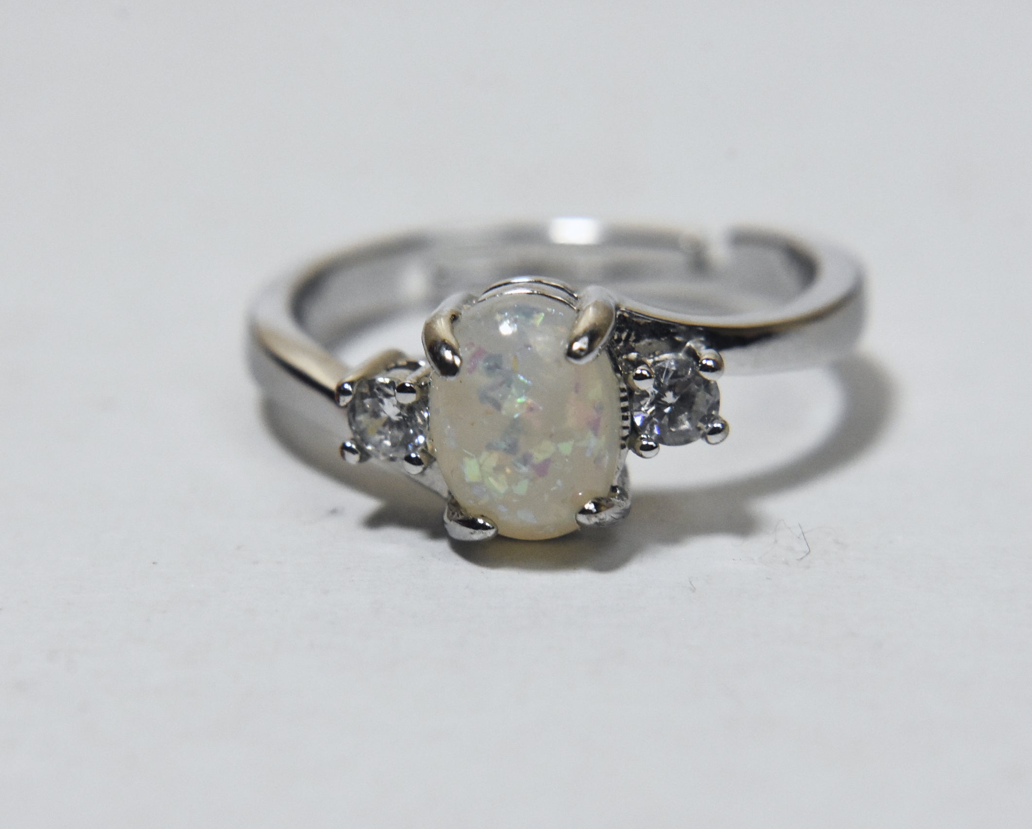 Sterling Silver Faux Opal Expandable Ring - Size 6.25+