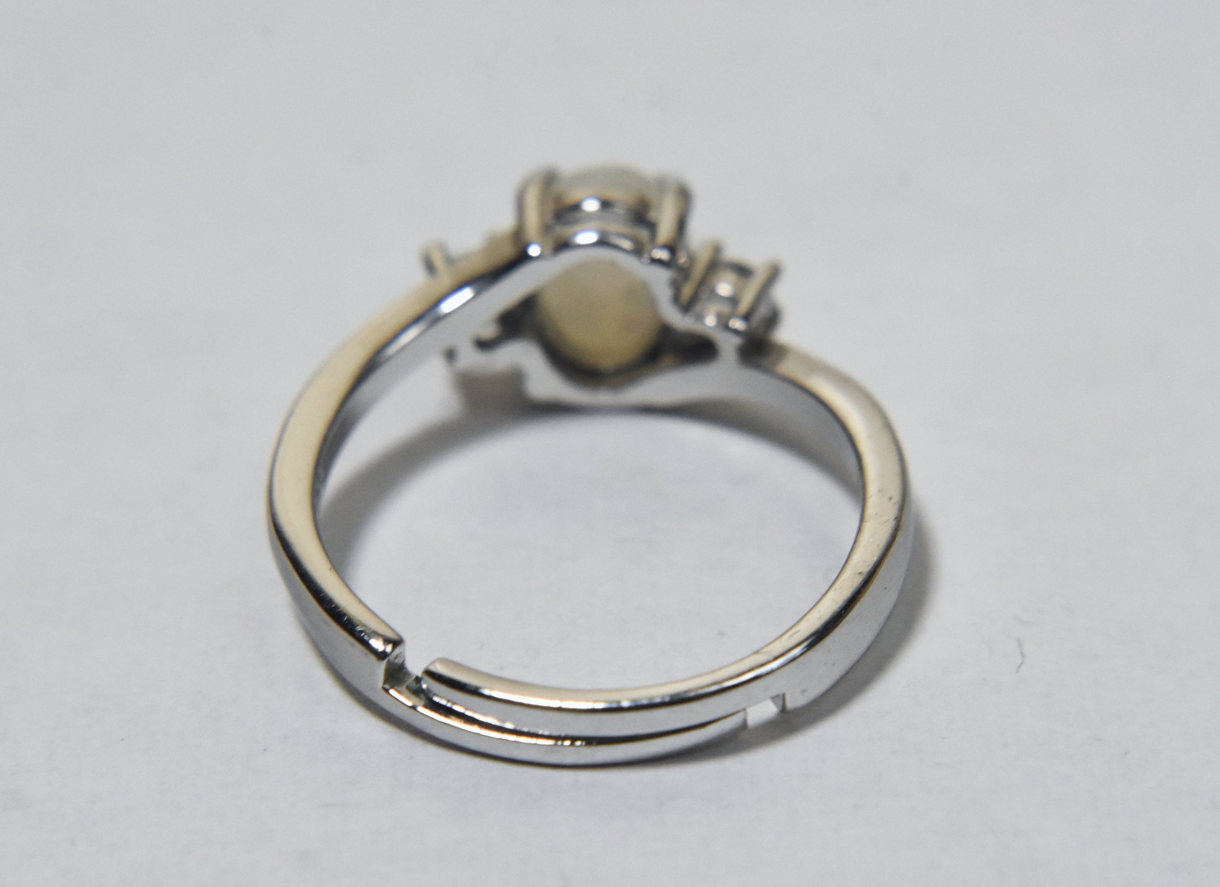 Sterling Silver Faux Opal Expandable Ring - Size 6.25+