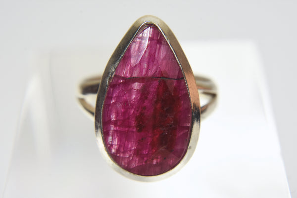 Sterling Silver Checkerboard Faceted Ruby Ring - Size 8.5