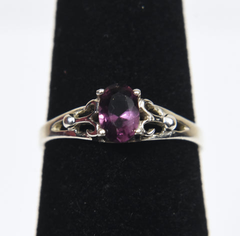 Sterling Silver Expandable Purple Stone Ring - Size 4+