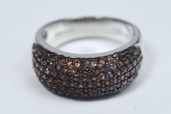 Beautiful Pave Set Red Garnet Sterling Silver Band - Size 8.5