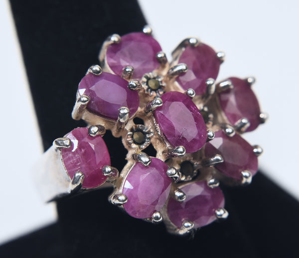 Vintage Rubies Sterling Silver Cocktail Ring - Size 8.5