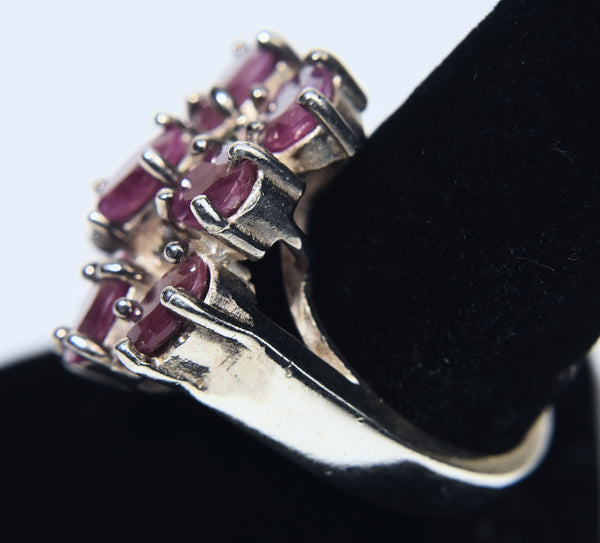 Vintage Rubies Sterling Silver Cocktail Ring - Size 8.5