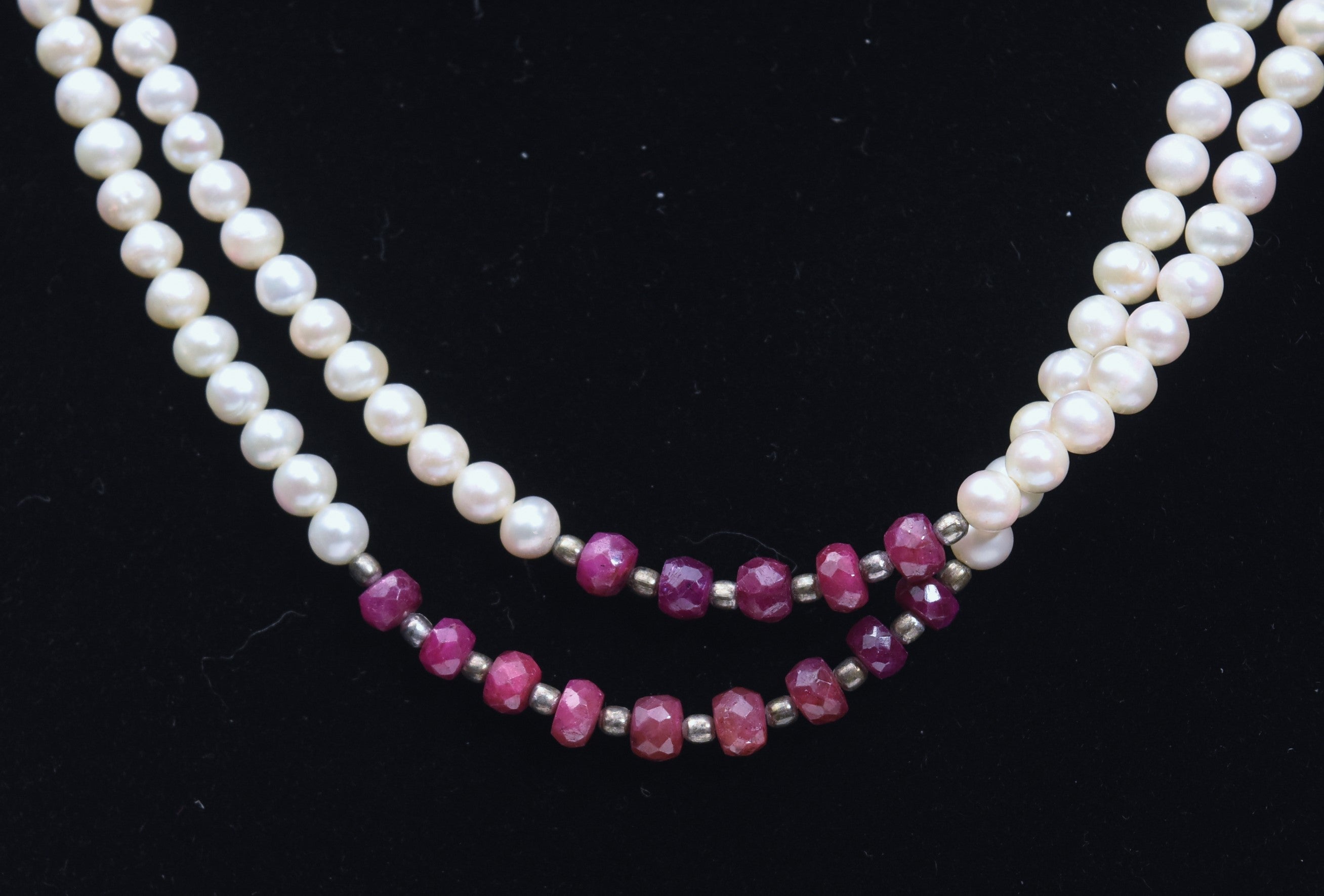 Ruby and Pearl Double Strand Necklace